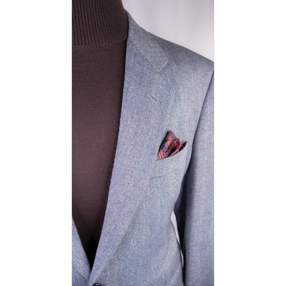 Evan Picone Blue Herringbone Wool Blend Two Button Two Piece Suit Size: 42R - Picture 4 of 14